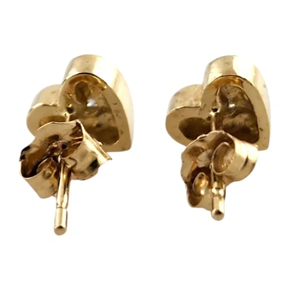 14 Karat Yellow Gold Diamond Heart Stud Earrings #19178 - Picture 5 of 7